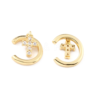 Brass Micro Pave Cubic Zirconia Cuff Earrings EJEW-K086-05G-1