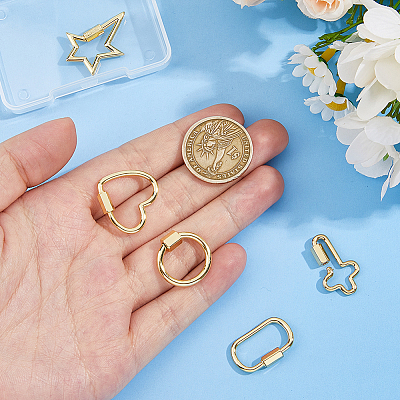 5Pcs 5 Styles Brass Screw Carabiner Lock Charms KK-HS0015-15-1