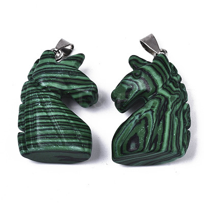 Carved Synthetic Malachite Pendants G-N0327-002H-1
