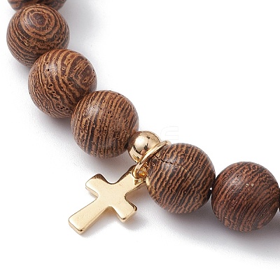 5Pcs 5 Style Natural Wenge Wood Round Beaded Stretch Bracelets Set BJEW-JB10012-1