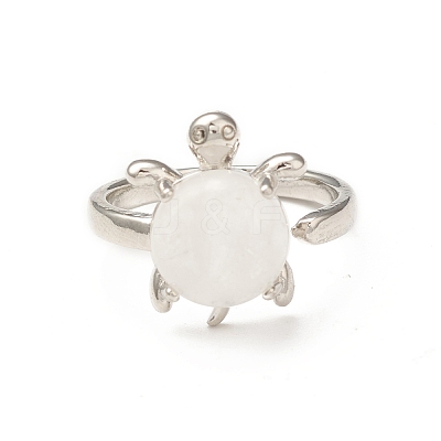 Natural Quartz Crystal Turtle Open Cuff Ring RJEW-P082-01P-27-1