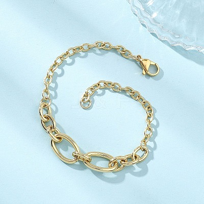 Brass Cable & Figaro Chain Bracelets for Women BJEW-JB12847-1