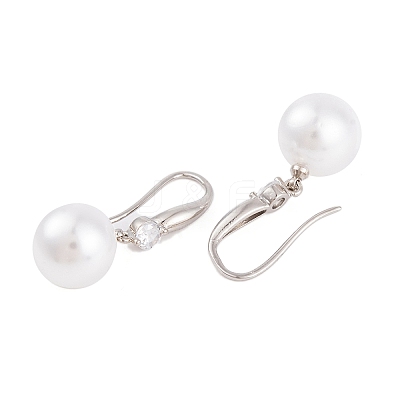 Rack Plating Brass Cubic Zirconia ABS Pearl Earring Hooks EJEW-S219-16P-05-1