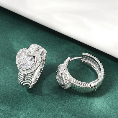 Brass Clear Cubic Zirconia Hoop Earrings EJEW-Q016-03P-1