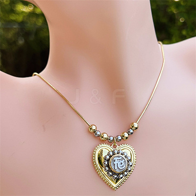 Religion Brass Heart with Letter Fe Pendant Necklaces for Women WG01AF5-04-1