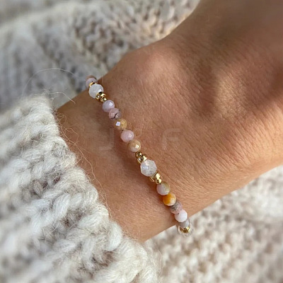 Adjustable Natrural Sunstone & Quartz Crystal Beads Slider Bracelets for Women UF4729-1