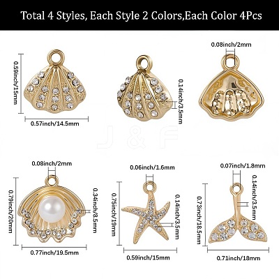 32Pcs 8 Styles Alloy Rhinestone Pendants FIND-SC0016-46-1