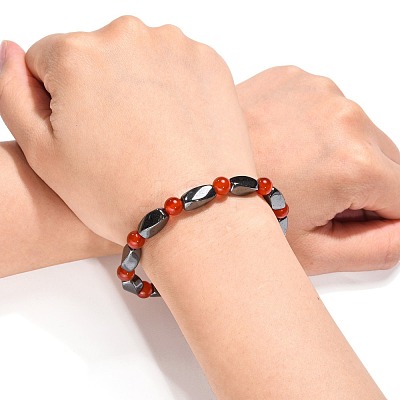 Round Natural Carnelian Stretch Bracelets X-BJEW-G072-13-1