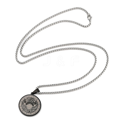 Retro Mandala 201 Stainless Steel Box Chain Constellation Pendant Necklaces for Women Men LS-NJEW-M223-01C-1