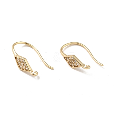 Rhombus Rack Plating Brass Micro Pave Cubic Zirconia Earring Hooks KK-D083-11G-1