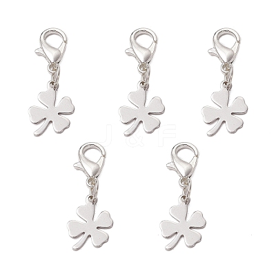 5Pcs Clover 201 Stainless Steel Pendant Decorations HJEW-JM03015-1