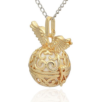 Golden Tone Brass Hollow Round Cage Pendants KK-J234-05G-1