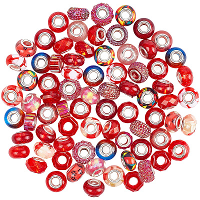 90Pcs 15 Styles Red Series Transparent Resin European Beads RPDL-SP0001-06-1