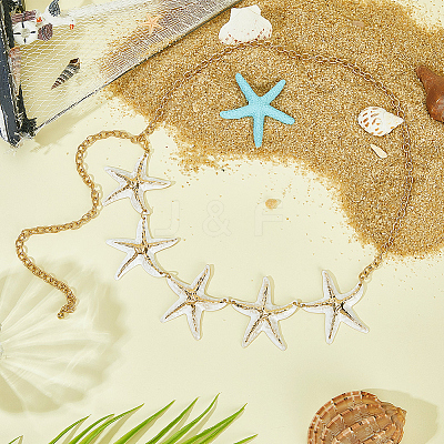 Bohemian Alloy White Enamel with Iron Starfish Link Belly Body Chains for Women AJEW-WH20006-348-1
