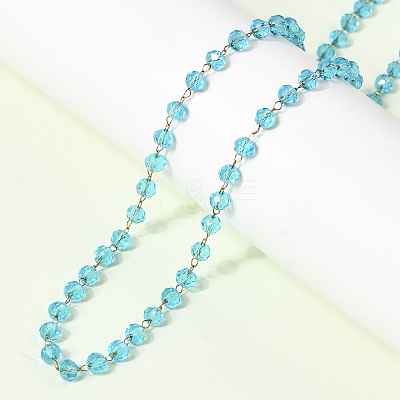 304 Stainless Steel with Glass Faceted Rondelle Bead Handmade Link Chain Birth Stone Necklaces for Women NJEW-G195-01G-10-1