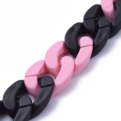 Handmade Opaque Spray Painted Acrylic Curb Chains AJEW-JB00619-01-1