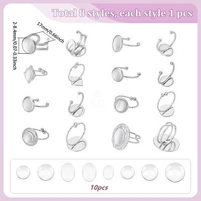 DIY Flat Round & Oval 304 Stainless Steel Open Cuff Ring Making Kits STAS-WR0001-33-1