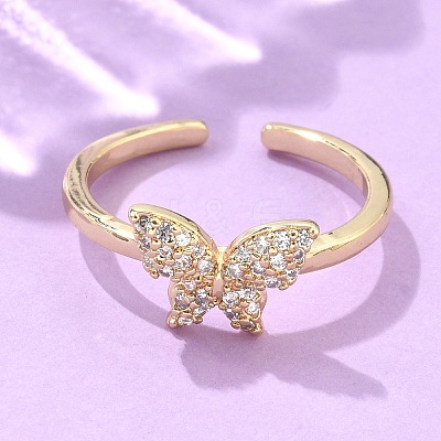 Adjustable Brass Micro Pave Clear Cubic Zirconia Cuff Rings LS-RJEW-G096-42G-1
