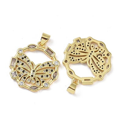 Rack Plating Brass Micro Pave Cubic Zirconia Pendants KK-K341-54G-04-1