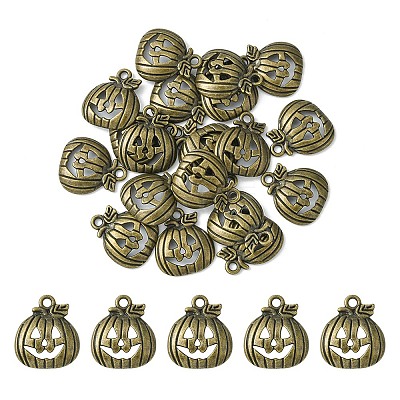 20Pcs Tibetan Style Halloween Pumpkin Jack-O'-Lantern Alloy Pendants TIBEP-YW0001-43AB-1