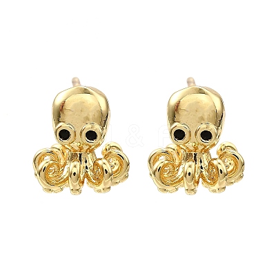 Octopus Brass Micro Pave Cubic Zirconia Stud Earrings EJEW-H157-02G-1