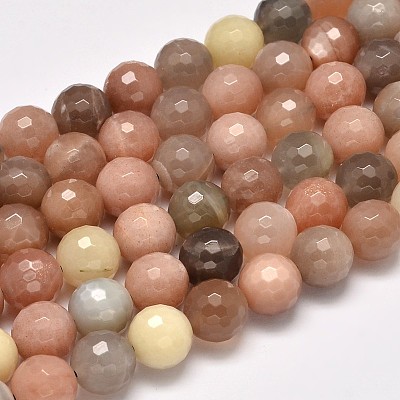 Grade AA Natural Multi-Moonstone & Sunstone Faceted Round Beads Strands G-M296-07-8mm-1