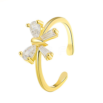 Brass Micro Pave Clear Cubic Zirconia Open Cuff Rings for Women WH-WG30454-01-1