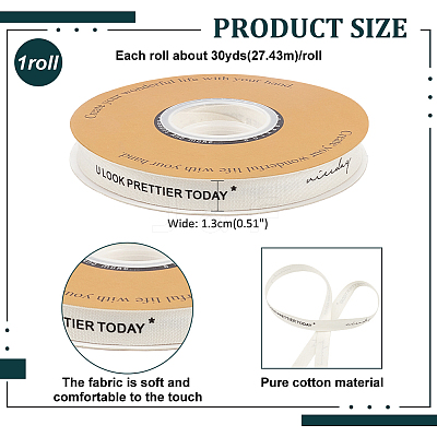 30 Yards Cotton U LOOK PRETTIER TODAY Word Printed Ribbon OCOR-WH0086-87E-1