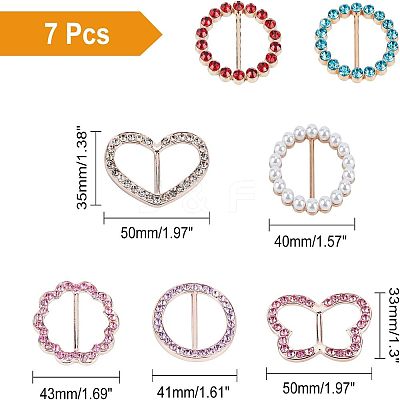 7Pcs Flower & Flat Round & Butterfly & Heart Alloy Rhinestone Buckles JEWB-NB0001-11-1