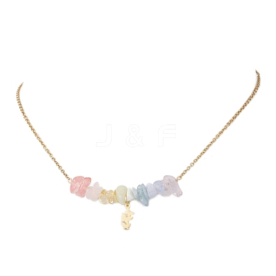 Chakra Gemstone Chip Beads & 304 Stainless Steel Butterfly Pendant Cable Chain Necklaces for Women NJEW-JN05826-1