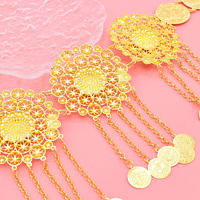 Alloy Light Colorado Topaz Rhinestone Flower Coin Tassel Waist Belly Chains for Beach Bikini FS-WG0FCE9-01-1