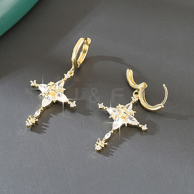 Brass & Cubic Zirconia Hoop Dangle Earrings WG4AE01-01-1
