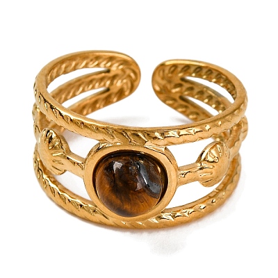 Round Natural Tiger Eye Finger Rings RJEW-Q822-15G-01-1