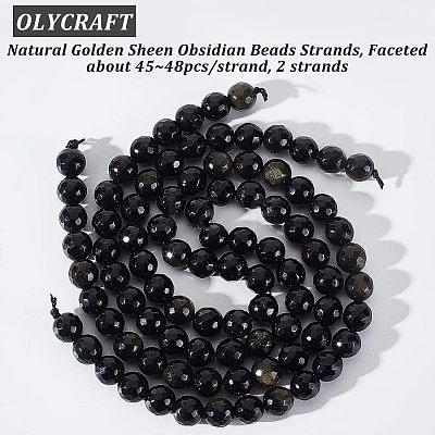 2 Strands Natural Golden Sheen Obsidian Beads Strands G-OC0003-52-1