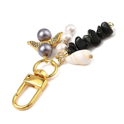 2Pcs 2 Colors Natural Obsidian & Quartz Crystal Chips Pendant Decoration HJEW-JM02400-1