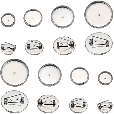 40Pcs 4 Size 304 Stainless Steel Brooch Cabochon Settings STAS-SC0007-63-1
