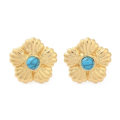 304 Stainless Steel Synthetic Turquoise Stud Earrings for Women EJEW-U046-15G-1