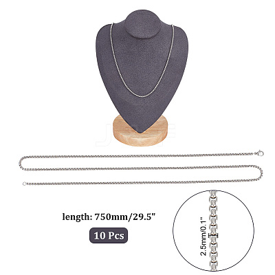 10Pcs 304 Stainless Steel Box Chain Necklaces Set for Men Women NJEW-NB0001-14-1