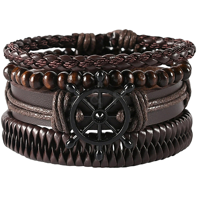 1Pc Cowhide & Imitation Leather Cord Knitted Multi-strand Bracelets AJEW-GF0011-50C-1