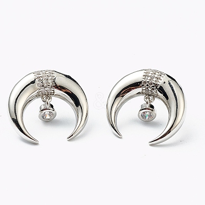 Brass Micro Pave Clear Cubic Zirconia Stud Earrings EJEW-L234-044P-1