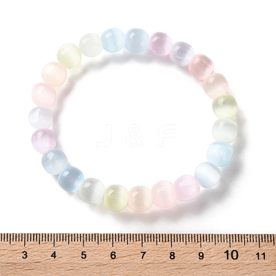 Dyed Natural Selenite Round Beaded Stretch Bracelets for Women BJEW-G731-01B-1