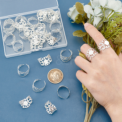 30Pcs Brass Filigree Open Cuff Ring Shanks KK-UN0001-90-1