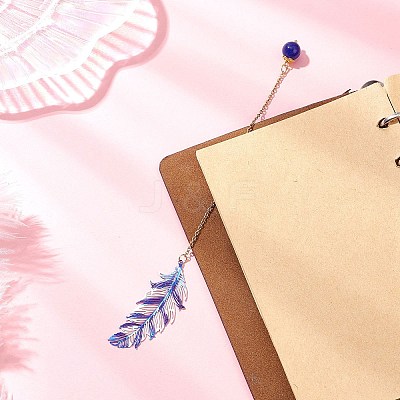 Stainless Steel Feather & Alloy Bookmarks AJEW-JK00402-01-1