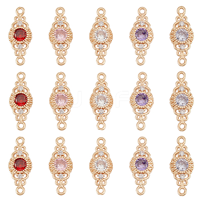 15Pcs 5 Colors Brass Pave Cubic Zirconia Connector Charms ZIRC-BC0001-17-1