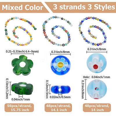 3 Strands 3 Styles Handmade Millefiori Glass Beads Strands LK-PA0001-04B-1