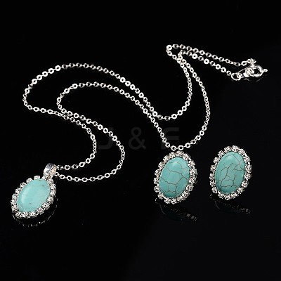 Trendy Synthetic Turquoise Pendant Necklaces and Ear Studs Jewelry Sets SJEW-JS00848-1