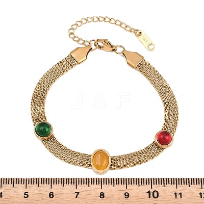 304 Stainless Steel & Resin Oval Link Chains Bracelets for Women BJEW-B171-01G-1