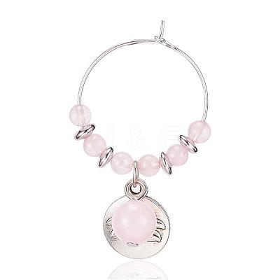 Natural Rose Quartz Wine Glass Charms AJEW-JO00154-01-1