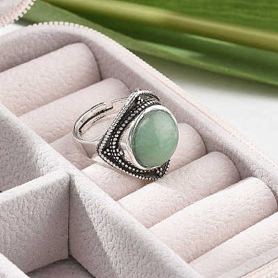 Natural Green Aventurine Adjustable Rings G-P560-03AS-03-1