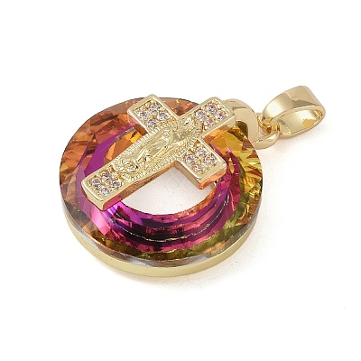 Brass Micro Pave Cubic Zirconia with Glass Pendents KK-Q815-01G-06-1